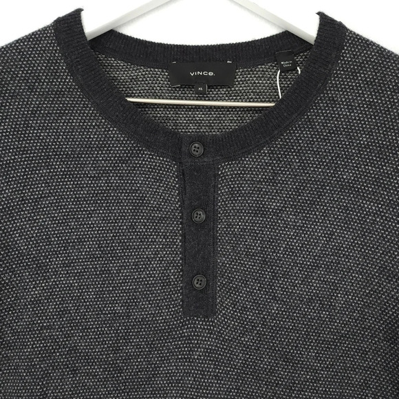 NEW Vince Cashmere Wool Blend Bird's Eye Henley Sweater - Picture 3 of 10